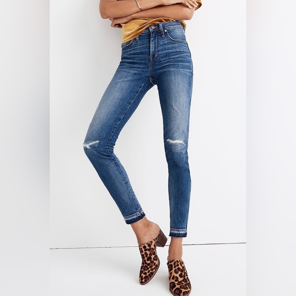 NWT Madewell 9" Mid-Rise Skinny Jeans in York Wash:‎ Rip and Repair Edition 27
